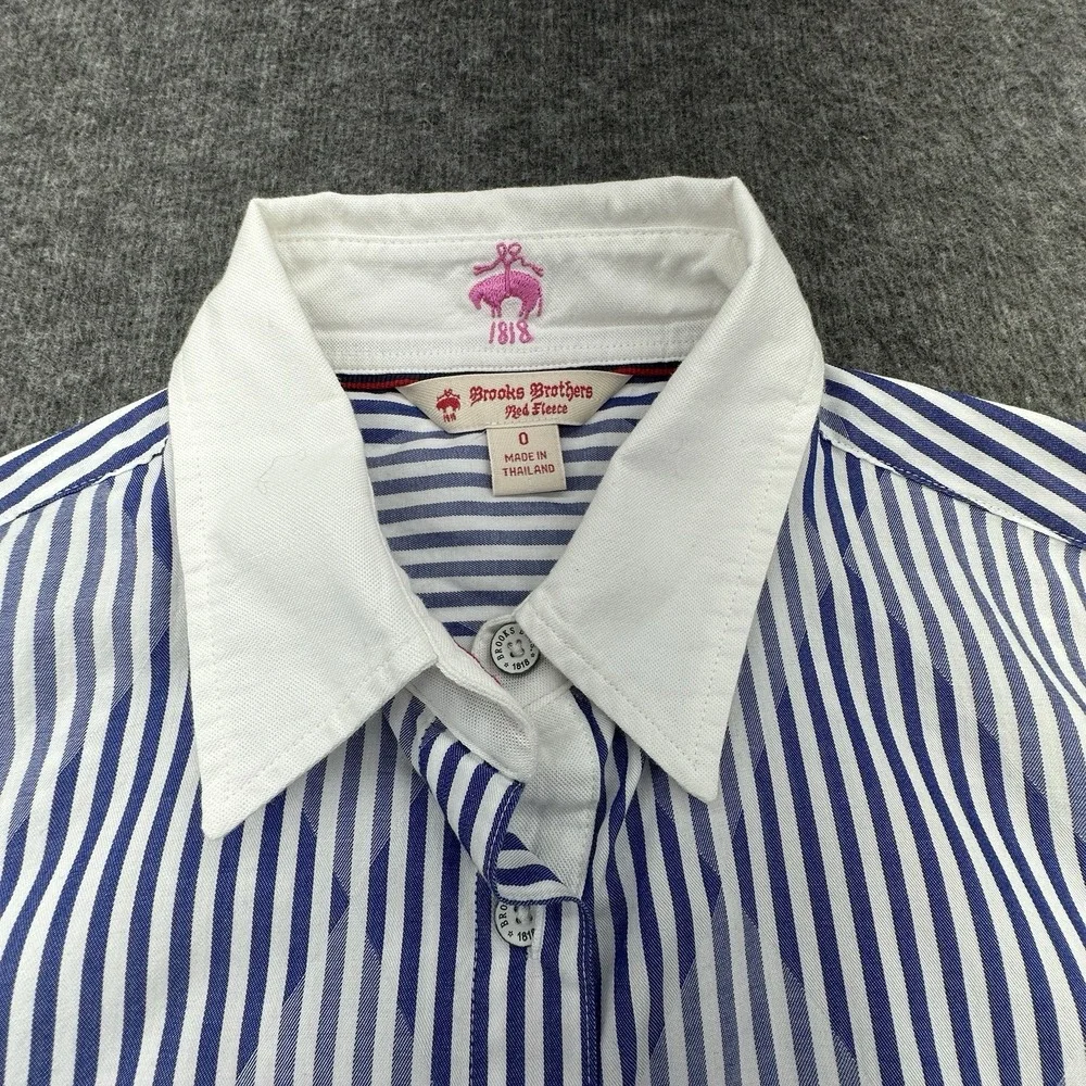 Brooks Brothers Red Fleece Womens 0 Blue White Stripe Button Down Cotton Shirt - Picture 4 of 8